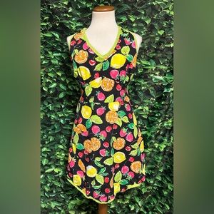 Lemon Citrus Print Bib Apron Front Pocket Vintage Small